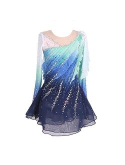 LIUHUO Girl's Dance Dress Gradient Blue Gems Competition Performance Wear Ice Skating Dress