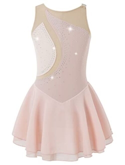 Agoky Big Girls' Kids Sparkly Ice Figure Skating Roller Skating Dress Gymnastic Tutu Skirted Leotard Costume