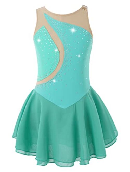 Agoky Big Girls' Kids Sparkly Ice Figure Skating Roller Skating Dress Gymnastic Tutu Skirted Leotard Costume