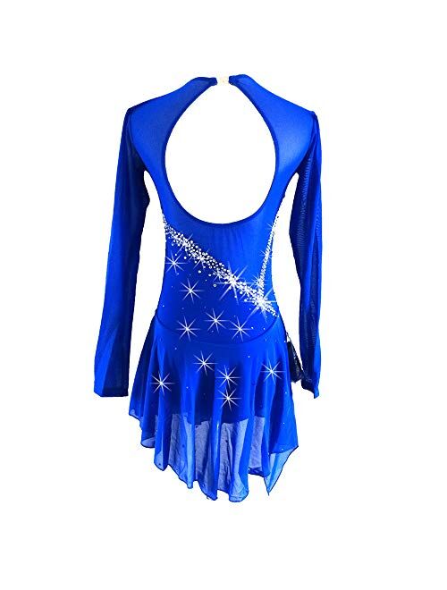 LIUHUO Black Ice Figure Skating Dress for Girls Women Backless Long-Sleeved Beaded Dresses