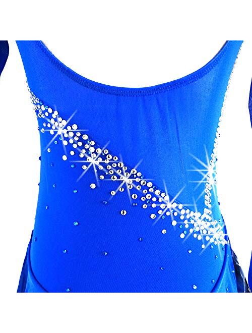 LIUHUO Black Ice Figure Skating Dress for Girls Women Backless Long-Sleeved Beaded Dresses