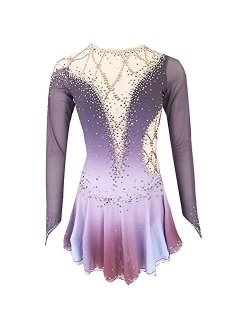 LIUHUO Figure Skating Dress Gradient Purple Long Sleeves Competition Gymnastics Quality Crystals Skating Costumes