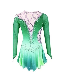 LIUHUO Figure Skating Dress Gradient Purple Long Sleeves Competition Gymnastics Quality Crystals Skating Costumes