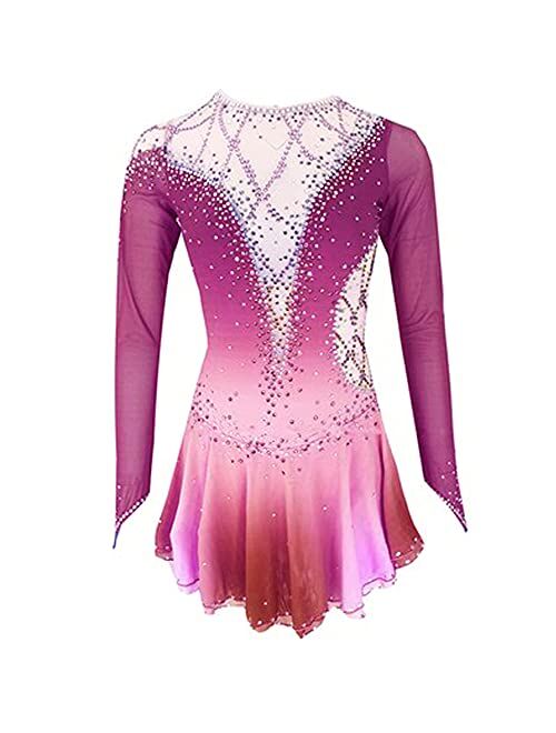 LIUHUO Figure Skating Dress Gradient Purple Long Sleeves Competition Gymnastics Quality Crystals Skating Costumes