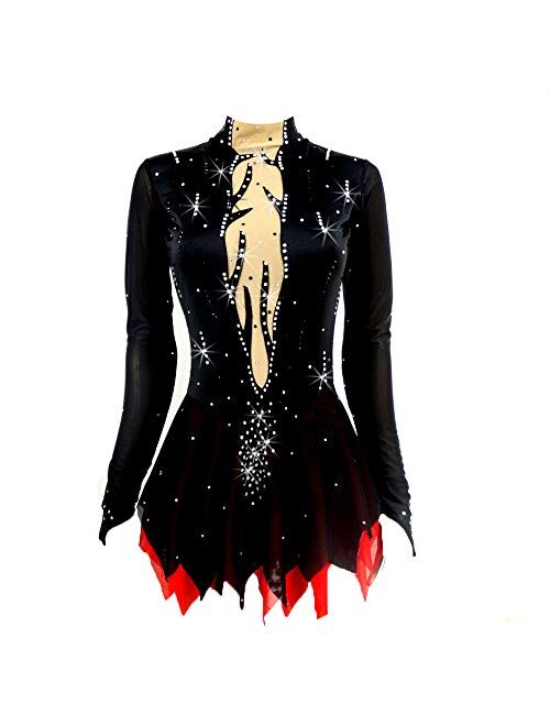 Liuhuo Black red Figure Skating Costumes Custom Made Skating Skirts Ladies' Long Sleeve Skating Costumes