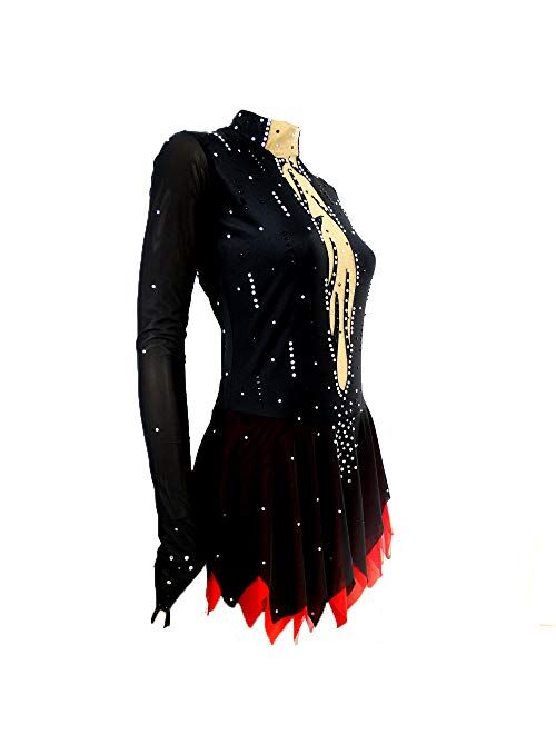 Liuhuo Black red Figure Skating Costumes Custom Made Skating Skirts Ladies' Long Sleeve Skating Costumes