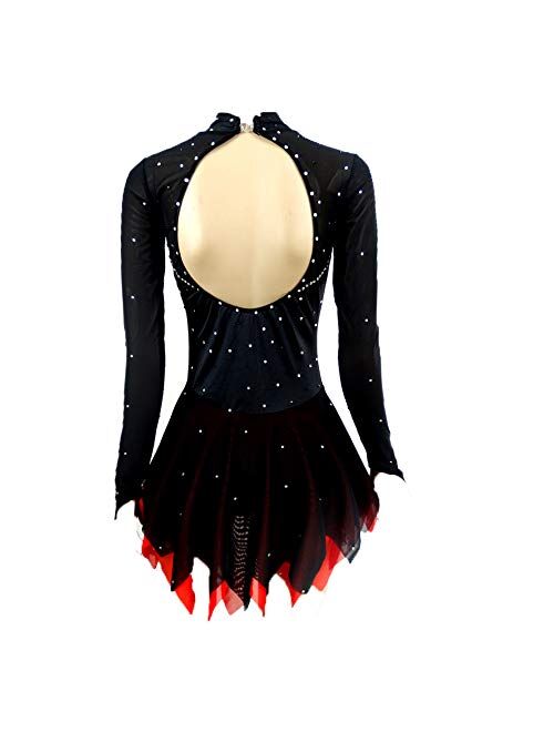 Liuhuo Black red Figure Skating Costumes Custom Made Skating Skirts Ladies' Long Sleeve Skating Costumes