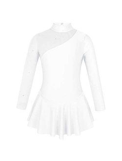 Yeahdor Girls' Kids Figure Ice Skating Dress Mesh Splice Long Sleeve Mock Neck Ballet Dance Gymnastic Tutu Skirted Leotard