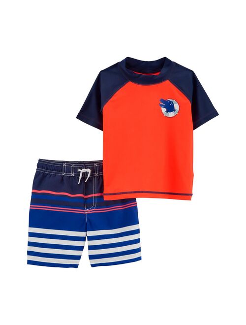 Toddler Boy Carter's Dino Rash Guard & Board Shorts Swim Set