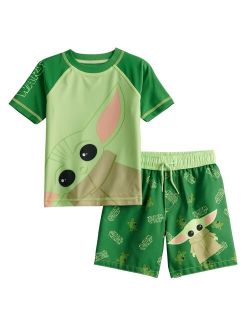 Toddler Boy The Mandalorian The Child Rashguard & Swim Trunks Set