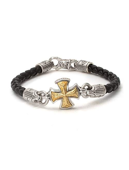 Konstantino Men's Leather Maltese Cross Bracelet, Black, 8.5", Perseus Collection