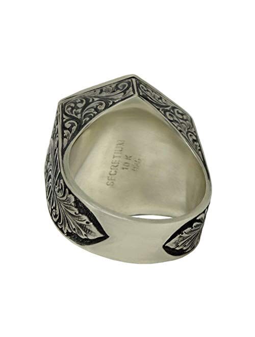 Secretium Knights Templar Sterling silver 925 & 10K Gold cross Fleur de Lis hand engraved mens ring, Medieval Crusader, Masonic