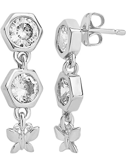 Sterling Forever CZ Honeycomb & Butterfly Dangle Earrings