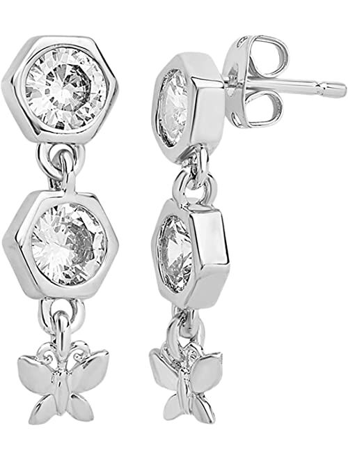 Sterling Forever CZ Honeycomb & Butterfly Dangle Earrings