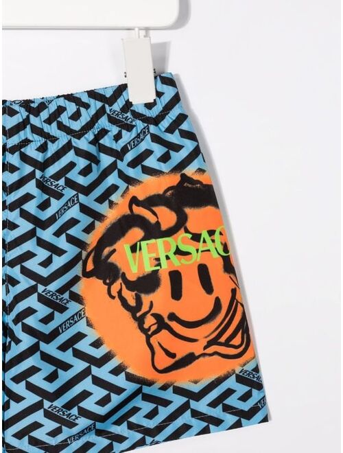 Versace Kids Greca-print swim shorts