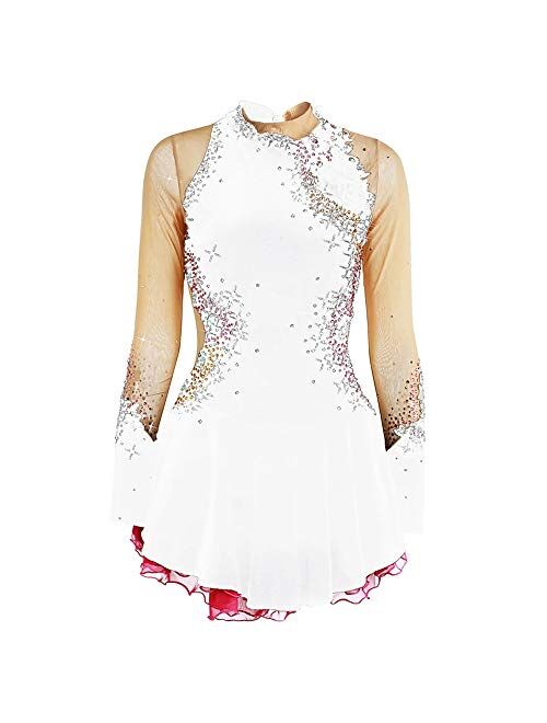 Liuhuo Women's Girls' Ice Skating Dress White Black Purple Velvet High Elasticity Competition Skating Wear Warm Handmade