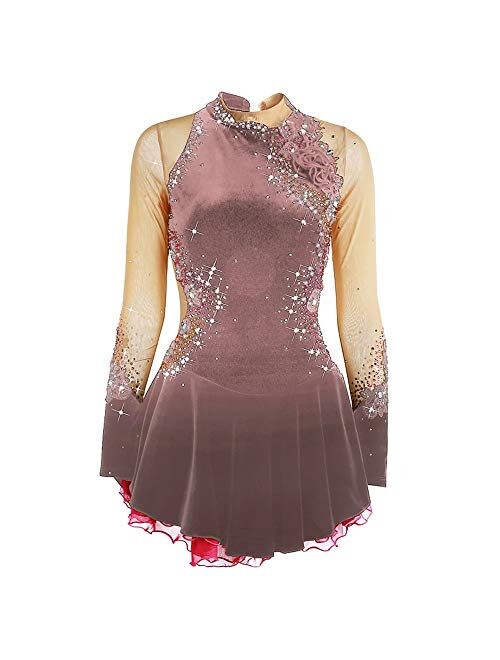 Liuhuo Women's Girls' Ice Skating Dress White Black Purple Velvet High Elasticity Competition Skating Wear Warm Handmade