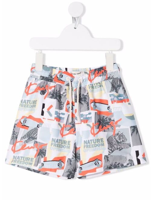 Kenzo Kids graphic-print drawstring swim shorts