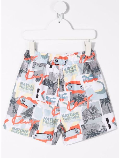 Kenzo Kids graphic-print drawstring swim shorts