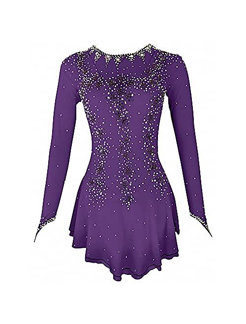 Liuhuo Ice Skating Dress Purple Yellow Halo Dyeing Spandex Handmade Crystals Long Sleeve Ice Skating Figure