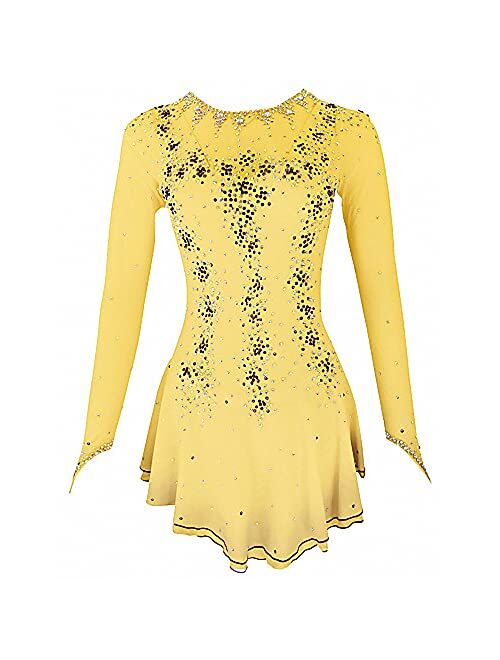 Liuhuo Ice Skating Dress Purple Yellow Halo Dyeing Spandex Handmade Crystals Long Sleeve Ice Skating Figure