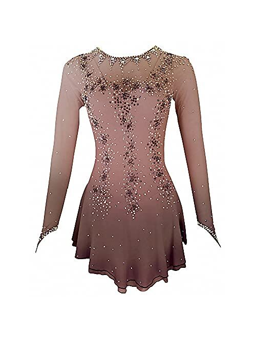 Liuhuo Ice Skating Dress Purple Yellow Halo Dyeing Spandex Handmade Crystals Long Sleeve Ice Skating Figure