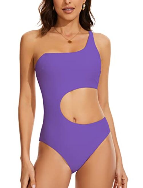 Beautikini Women's One Piece Swimsuit Sexy One Shoulder Bathing Suits Cut Out Asymmetric Colorblock Monokini Swimwear