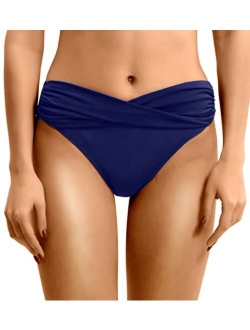 Beautikini Women Twist Front Bikini Bottom V Cut Cheeky Bathing Suit Bottoms Ruched Swim Bottoms