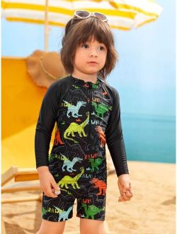 Toddler Boys 1pack Allover Dinosaur Print Zipper Front One Piece Swimsuit