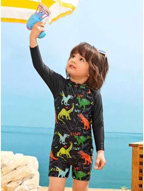 Toddler Boys 1pack Allover Dinosaur Print Zipper Front One Piece Swimsuit