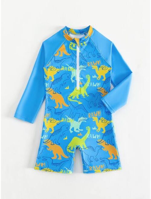 Toddler Boys 1pack Allover Dinosaur Print Zipper Front One Piece Swimsuit