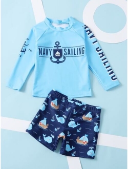 Toddler Boys Whale Letter Graphic Swimsuit