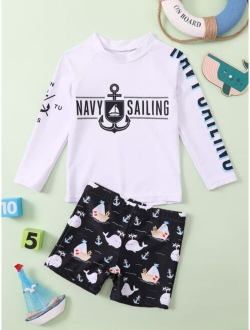 Toddler Boys Whale Letter Graphic Swimsuit