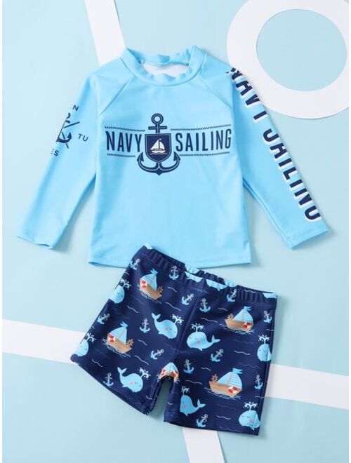 Shein Toddler Boys Whale Letter Graphic Swimsuit