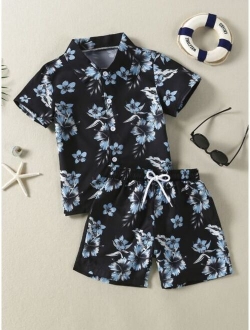 Toddler Boys Plant Print Button Front Two Piece Swimsuit