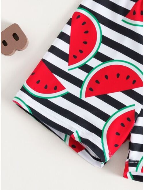 Shein Toddler Boys Striped Watermelon Print Swim Shorts