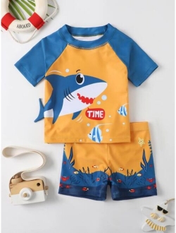 Toddler Boys Shark Print Two Piece Swimsuit