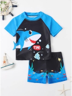 Toddler Boys Shark Print Two Piece Swimsuit