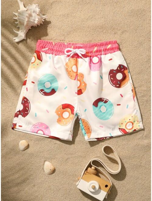 Shein Toddler Boys 1pack Donuts Print Drawstring Waist Swim Shorts