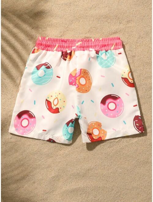 Shein Toddler Boys 1pack Donuts Print Drawstring Waist Swim Shorts