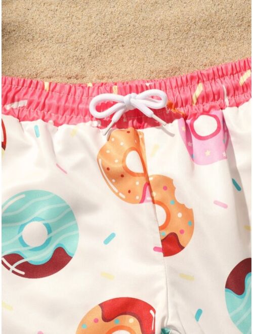 Shein Toddler Boys 1pack Donuts Print Drawstring Waist Swim Shorts