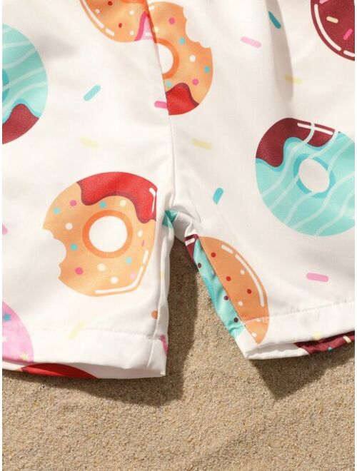 Shein Toddler Boys 1pack Donuts Print Drawstring Waist Swim Shorts