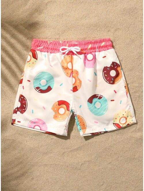 Shein Toddler Boys 1pack Donuts Print Drawstring Waist Swim Shorts