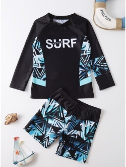 Toddler Boys Geo Letter Graphic High Neck Swimsuit