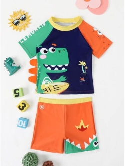 Toddler Boys Cartoon Dinosaur Print Beach Swimsuit