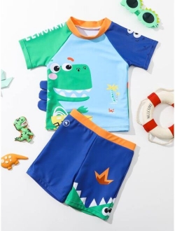 Toddler Boys Cartoon Dinosaur Print Beach Swimsuit