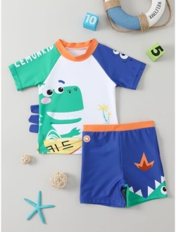 Toddler Boys Cartoon Dinosaur Print Beach Swimsuit