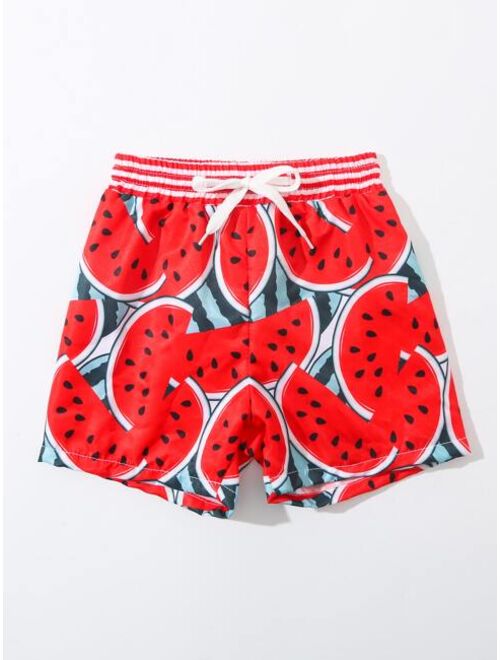 Shein Toddler Boys 1pack Random Watermelon Print Drawstring Waist Swim Shorts