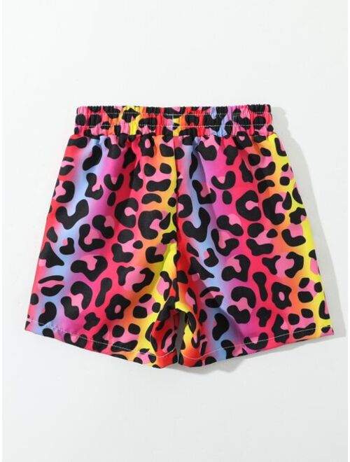 Shein Toddler Boys 1pack Leopard Print Drawstring Waist Swim Shorts