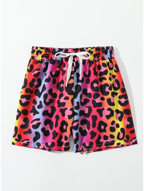 Shein Toddler Boys 1pack Leopard Print Drawstring Waist Swim Shorts